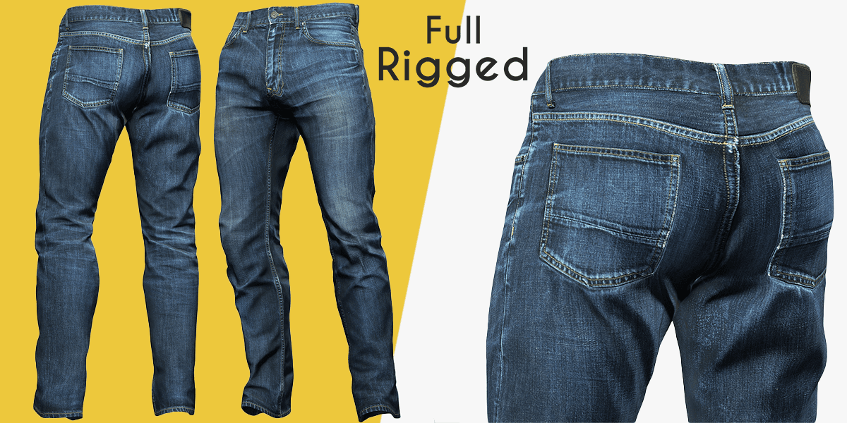 Realistic Bleu Jeans For Men — Stylized Cartoon 3D Character Model Fully Rigged for Blender