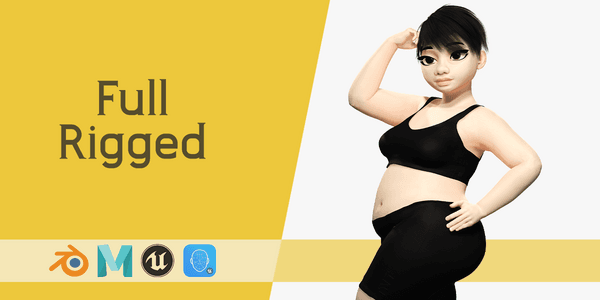 Fat Woman Stylized Cartoon — Stylized Cartoon 3D Character Model Fully Rigged for Blender
