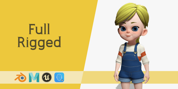 Sister Cartoon Girl Rigged — Stylized Cartoon 3D Character Model Fully Rigged for Blender