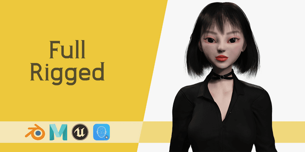 Asian Girl Woman Realtime — Stylized Cartoon 3D Character Model Fully Rigged for Blender
