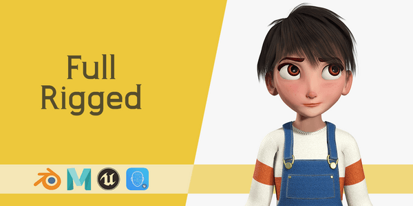 Young Teen Girl Rigged — Stylized Cartoon 3D Character Model Fully Rigged for Blender