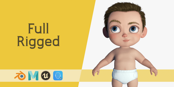 Baby Cartoon Rigged — Stylized Cartoon 3D Character Model Fully Rigged for Blender