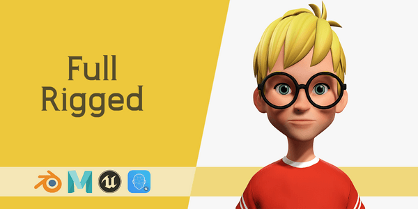 Cartoon Young Teen Man Rigged — Stylized Cartoon 3D Character Model Fully Rigged for Blender