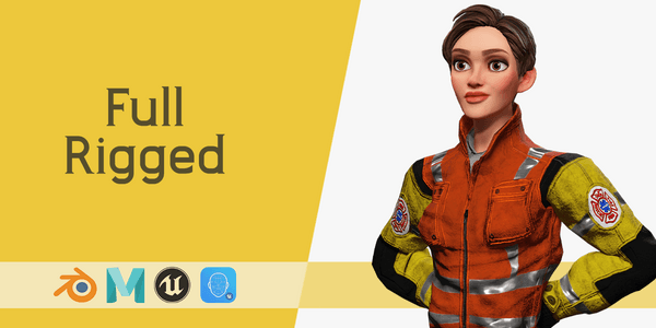 Cartoon Firefighter Character Toon Rescue — Stylized Cartoon 3D Character Model Fully Rigged for Blender