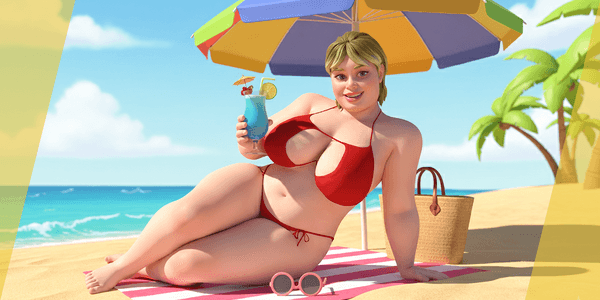Curvy Swimsuit Female Character Plus Size — Stylized Cartoon 3D Character Model Fully Rigged for Blender