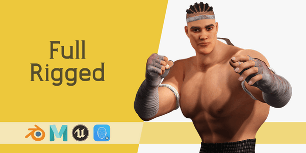 Strong Warrior Rigged Toon Rigged Fighter 3d Model Martial Artist — Stylized Cartoon 3D Character Model Fully Rigged for Blender