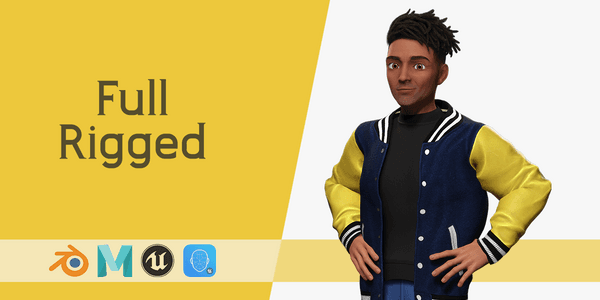 Varsity Jacket Rigged Stylized Toon 3d Male Character — Stylized Cartoon 3D Character Model Fully Rigged for Blender