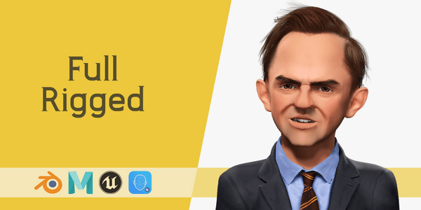 Angry Boss With Suit And Tie Stylized Cartoon 3d Businessman — Stylized Cartoon 3D Character Model Fully Rigged for Blender