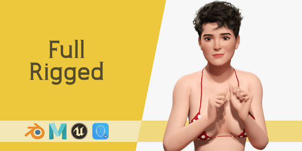 Short Hair Bikini Model Stylized 3d Female Character — Stylized Cartoon 3D Character Model Fully Rigged for Blender