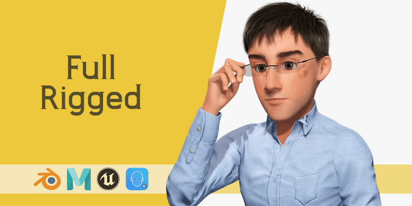 Intellectual Look With Glasses Stylized Professional Male Model Classic — Stylized Cartoon 3D Character Model Fully Rigged for Blender
