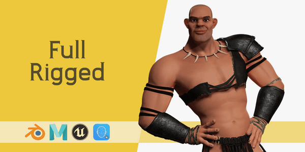 Stylized 3d Barbarian Warrior Tribal Strong Fighter Rigged — Stylized Cartoon 3D Character Model Fully Rigged for Blender