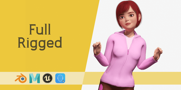 Sleepwear Pajama Outfit Playful Pose Stylized 3d Cute Girl — Stylized Cartoon 3D Character Model Fully Rigged for Blender