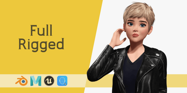 Edgy Fashion Look With Leather Jacket Cartoon Modern 3d Female Character — Stylized Cartoon 3D Character Model Fully Rigged for Blender